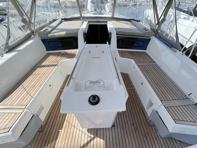 Deck of Sophia, a Beneteau Oceanis 46.1 sailboat at Palma de Mallorca, Spain