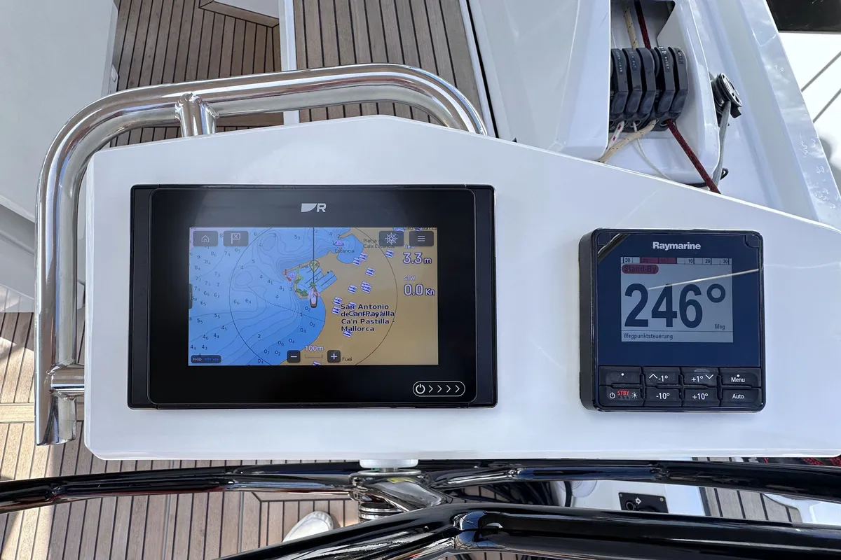 Cockpit of Sophia, a Beneteau Oceanis 46.1 sailboat at Palma de Mallorca, Spain