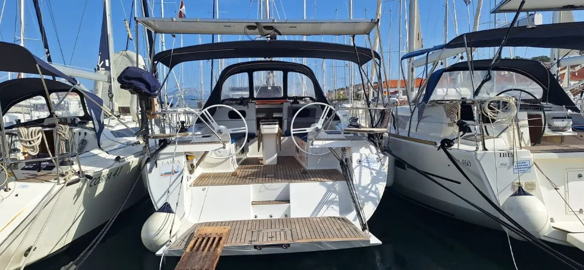 Cockpit of Lasta, a Elan Impression 45 sailboat at Grad Šibenik, Croatia