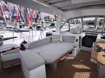 Deck of Beneteau Oceanis 52, a sailboat at Athens, Greece