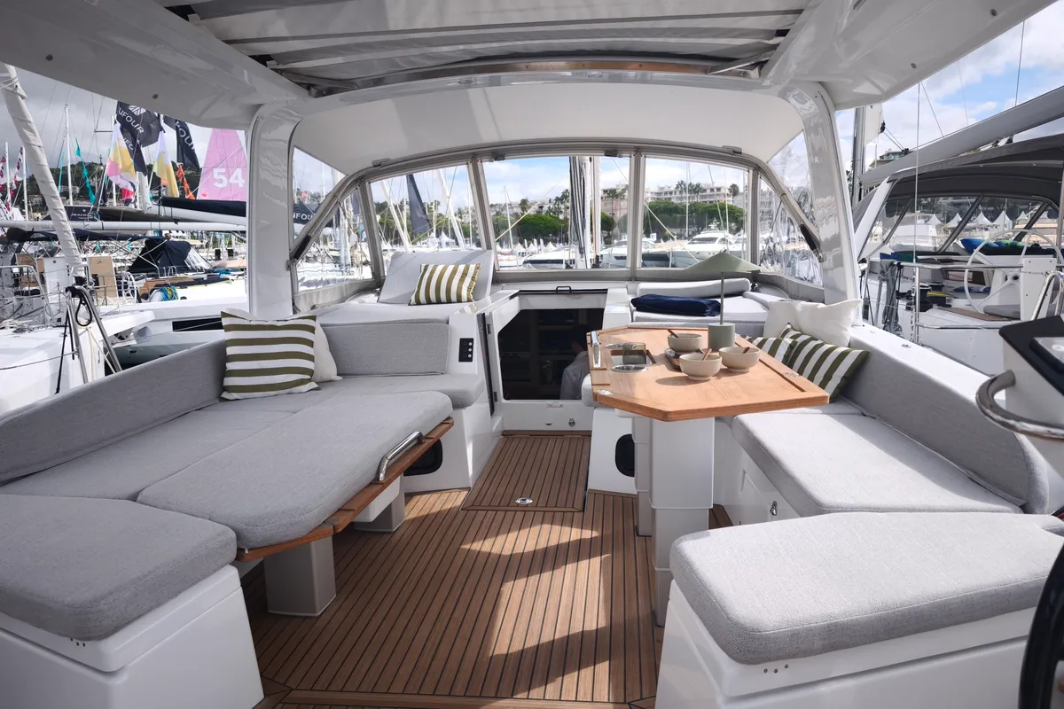 Cockpit of Beneteau Oceanis 52, a sailboat at Athens, Greece