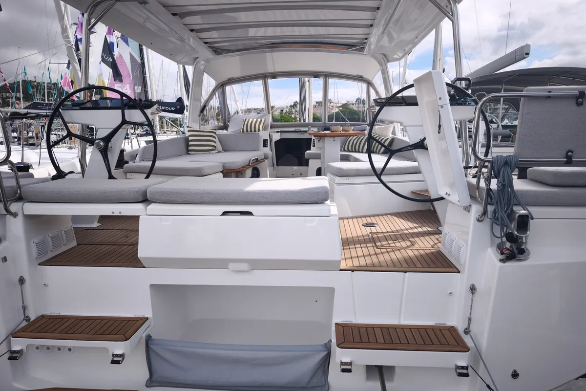 Cockpit of Beneteau Oceanis 52, a sailboat at Athens, Greece