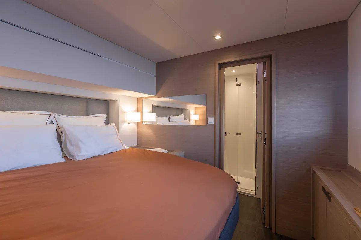Cabin on OKINAWA, a Fountaine Pajot Samana 59 catamaran at Ajaccio, France