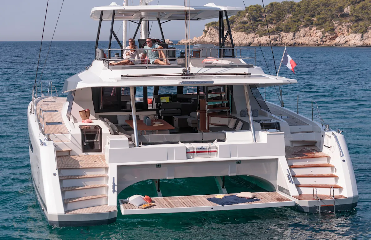 Exterior view of OKINAWA, a Fountaine Pajot Samana 59 catamaran at Ajaccio, France