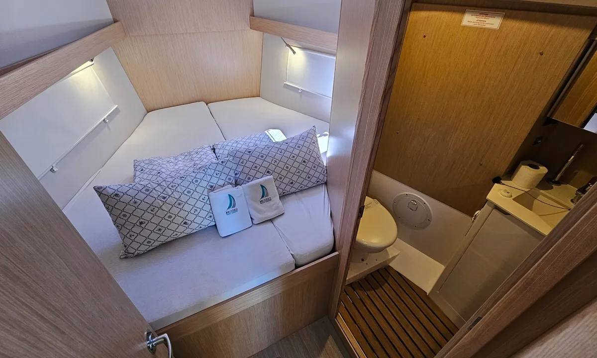 Cabin on Euphoria, a Bavaria C38 sailboat at Zadar, Croatia