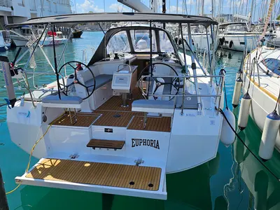 Deck of Euphoria, a Bavaria C38 sailboat at Zadar, Croatia
