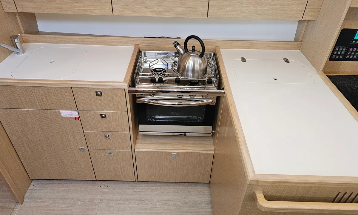 Galley of Euphoria, a Bavaria C38 sailboat at Zadar, Croatia