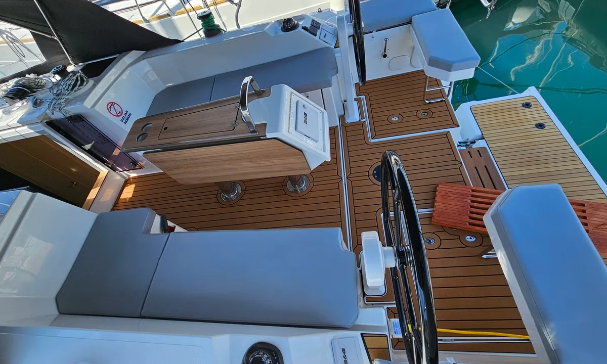 Deck of Euphoria, a Bavaria C38 sailboat at Zadar, Croatia