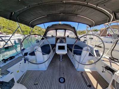 Cockpit of Polo, a Bavaria Cruiser 37 sailboat at Grad Pula, Croatia