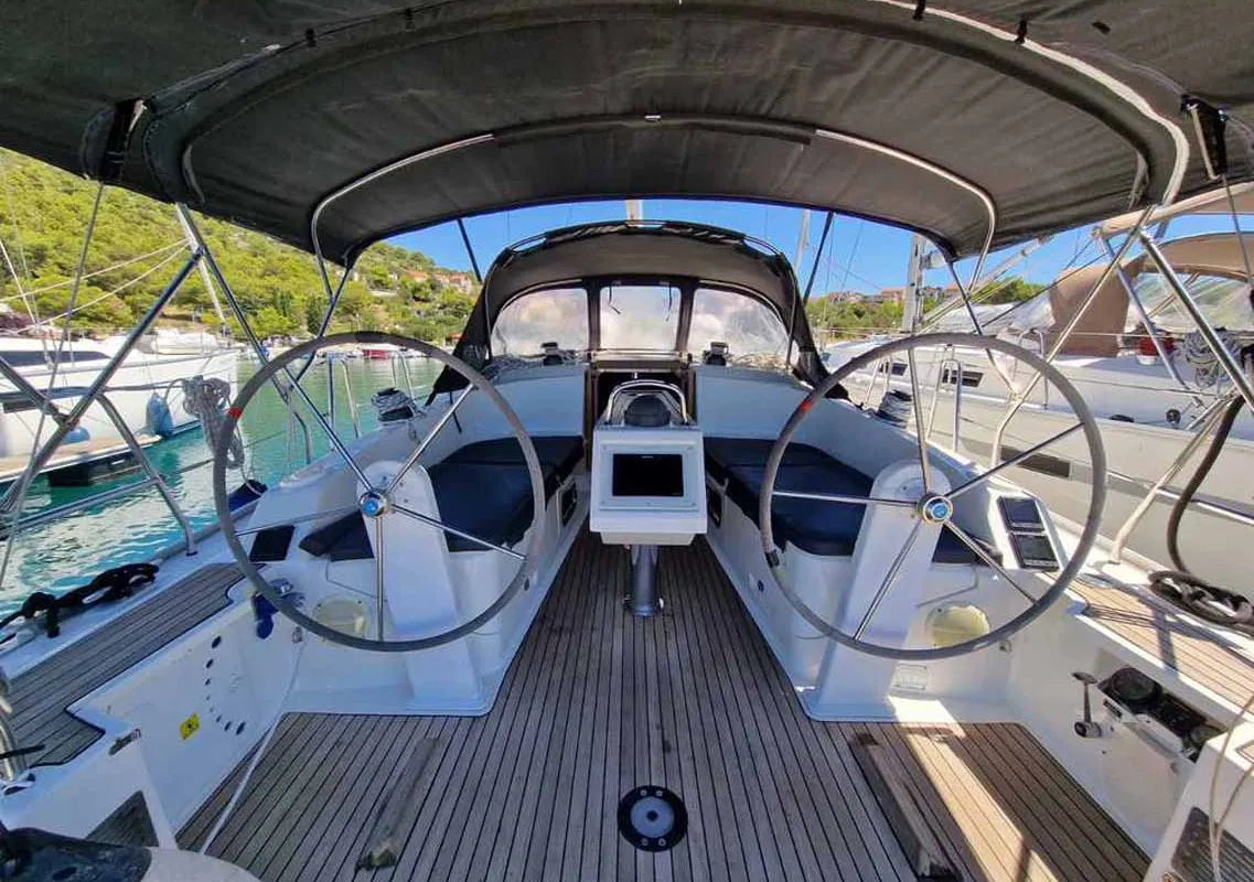 Cockpit of Polo, a Bavaria Cruiser 37 sailboat at Grad Pula, Croatia
