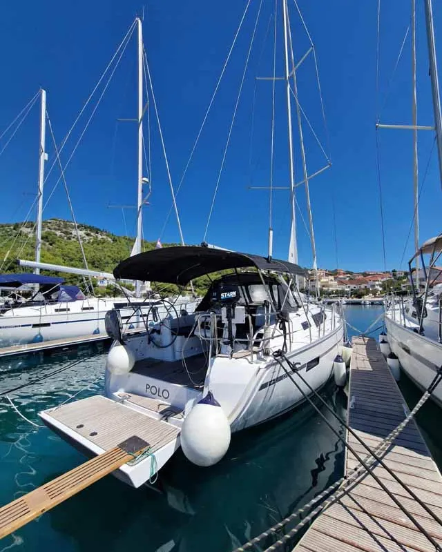 Exterior view of Polo, a Bavaria Cruiser 37 sailboat at Grad Pula, Croatia