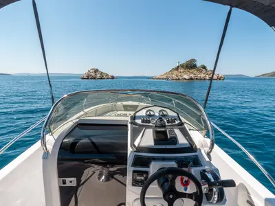 Cockpit of Ranieri 21, a Gulet Voyager 21 motorboat at Grad Trogir, Croatia