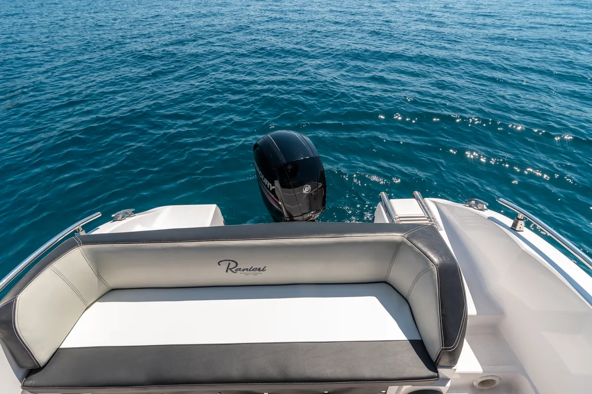 Deck of Ranieri 21, a Gulet Voyager 21 motorboat at Grad Trogir, Croatia