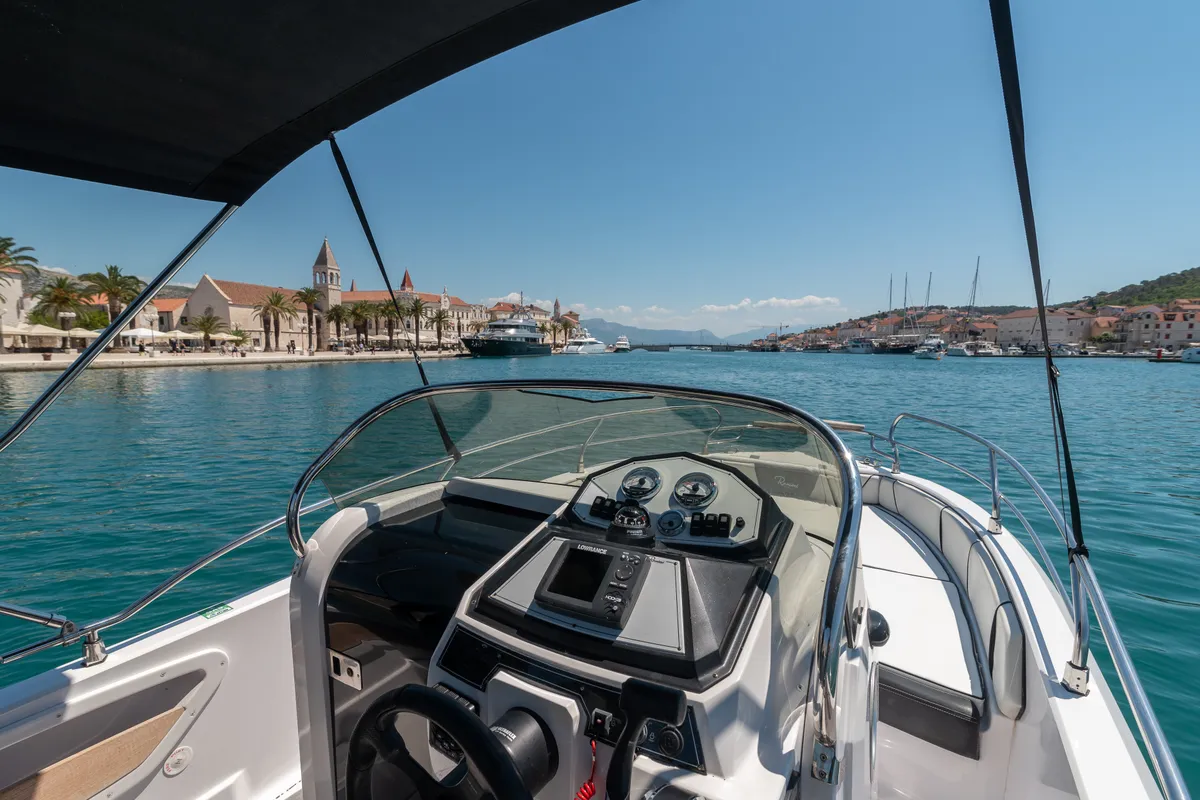 Cockpit of Ranieri 21, a Gulet Voyager 21 motorboat at Grad Trogir, Croatia
