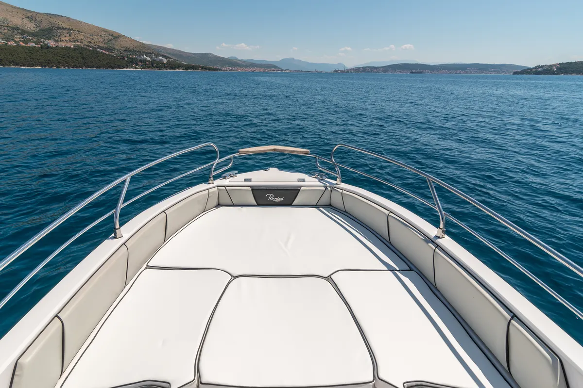 Deck of Ranieri 21, a Gulet Voyager 21 motorboat at Grad Trogir, Croatia