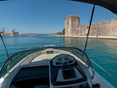Cockpit of Ranieri 21, a Gulet Voyager 21 motorboat at Grad Trogir, Croatia