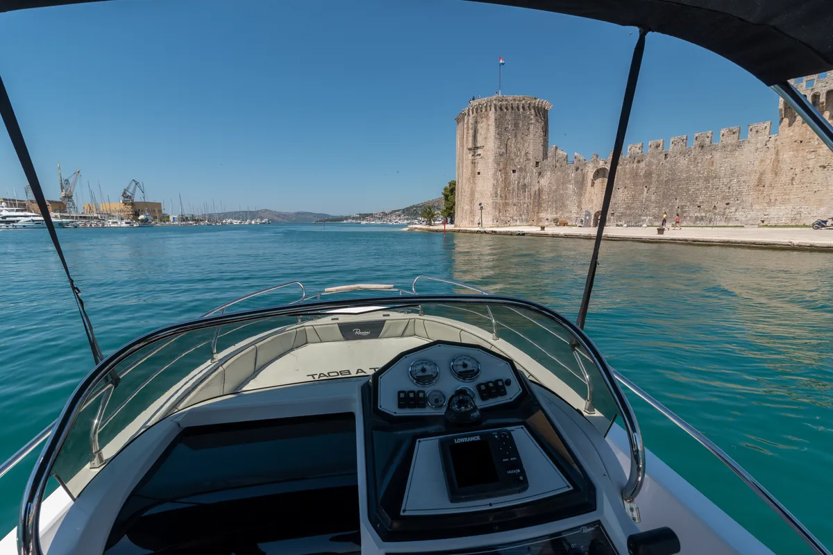 Cockpit of Ranieri 21, a Gulet Voyager 21 motorboat at Grad Trogir, Croatia