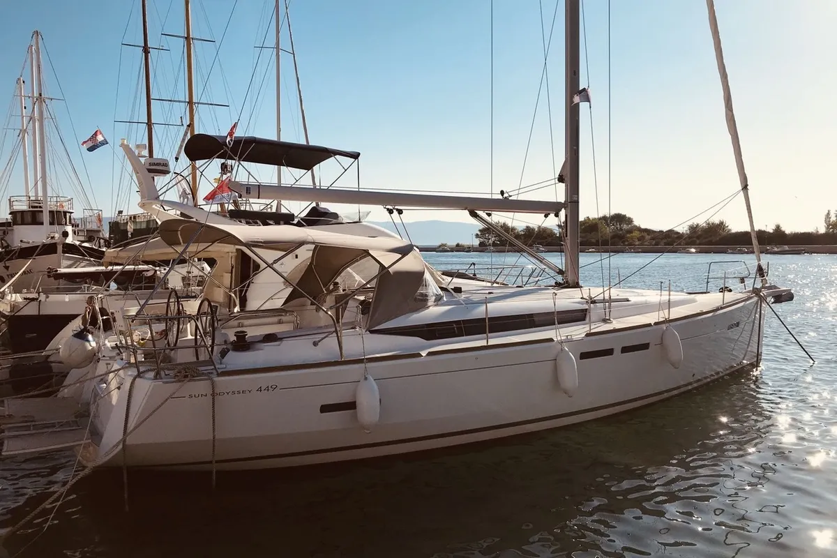 Exterior view of Winx, a Jeanneau Sun Odyssey 449 sailboat at Šibenik, Croatia