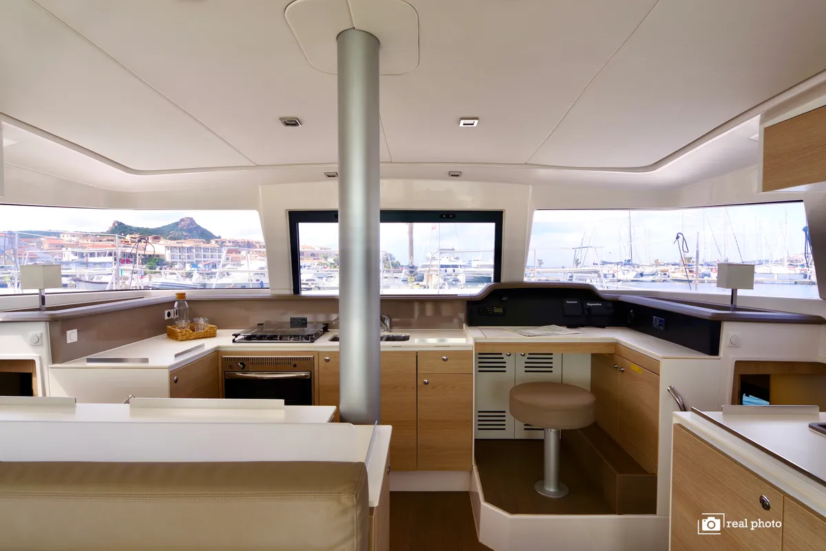 Galley of Enya, a Bali 4.1 catamaran at Cannigione, Italy