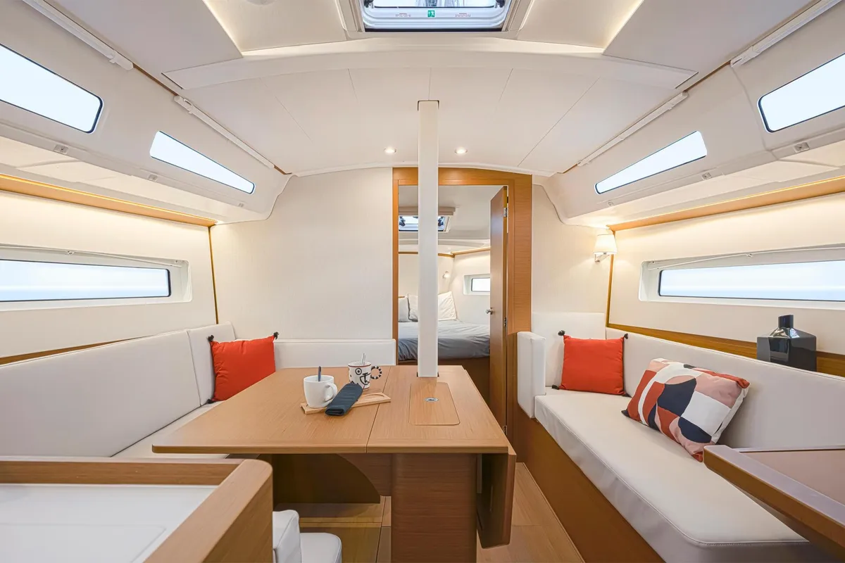 Salon of Moon Kiss, a Jeanneau Sun Odyssey 380 sailboat at Split, Croatia