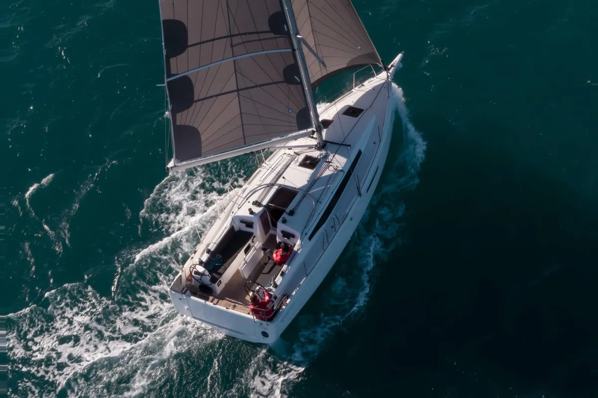 Exterior view of Moon Kiss, a Jeanneau Sun Odyssey 380 sailboat at Split, Croatia