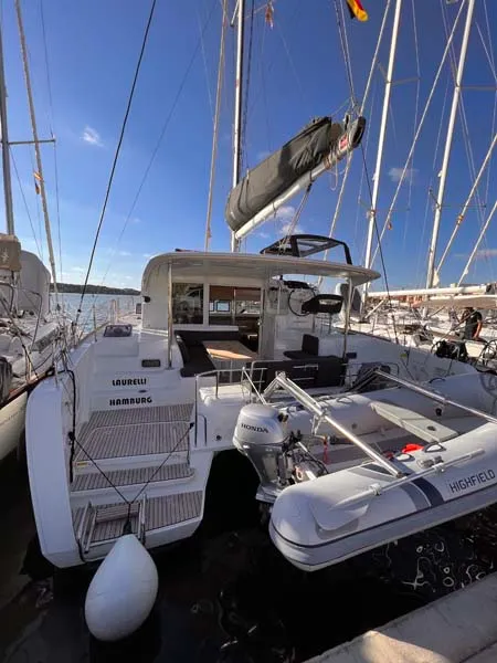 Exterior view of Laurelli, a Lagoon 40 catamaran at Grand Anse, Grenada