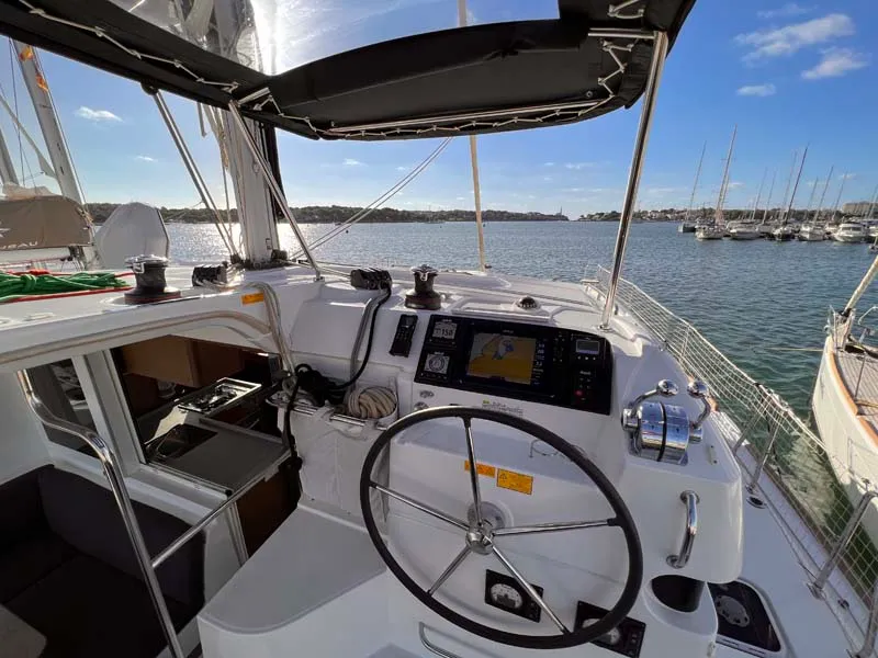Cockpit of Laurelli, a Lagoon 40 catamaran at Grand Anse, Grenada