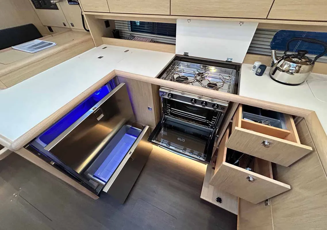 Galley of Penelope, a Bavaria C46 sailboat at Municipal Unit of Lefkada, Greece