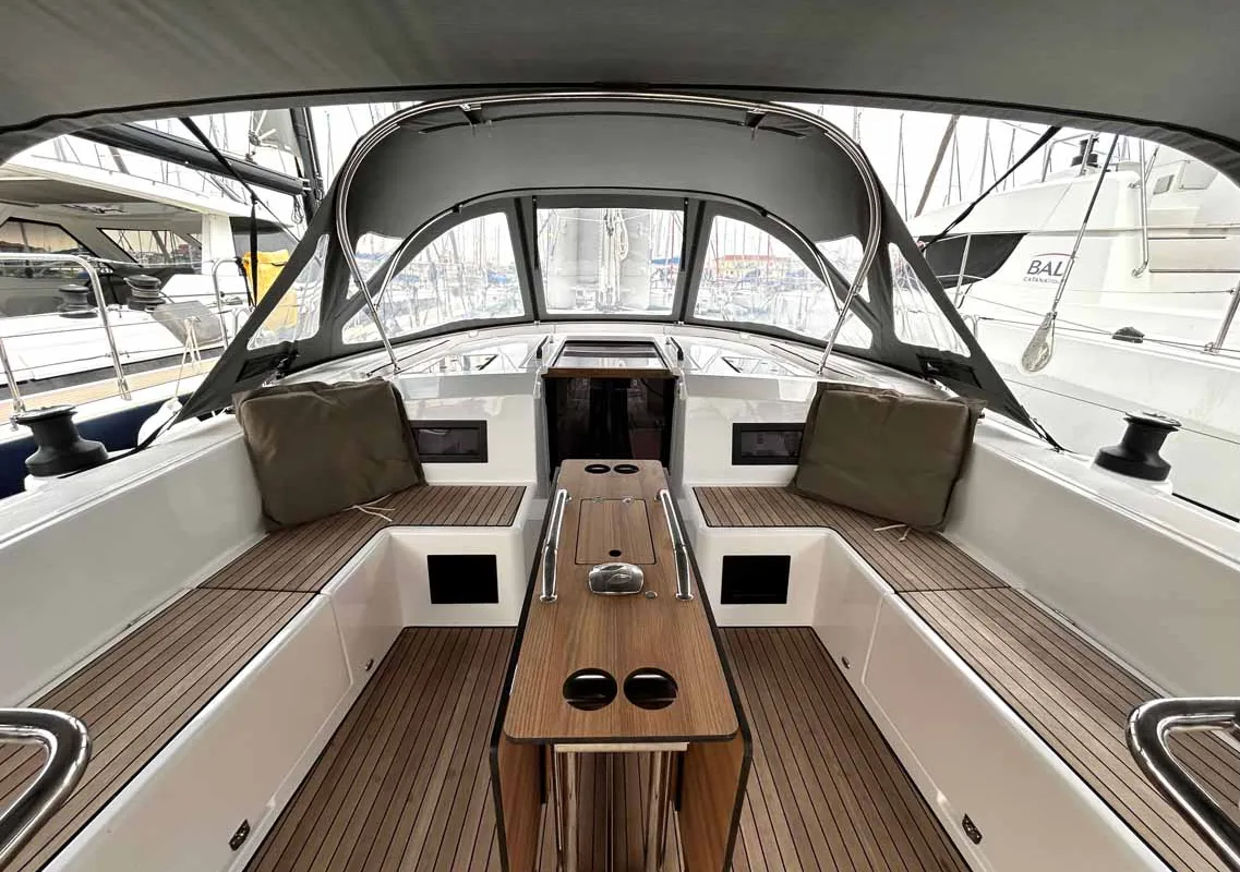 Cockpit of Penelope, a Bavaria C46 sailboat at Municipal Unit of Lefkada, Greece