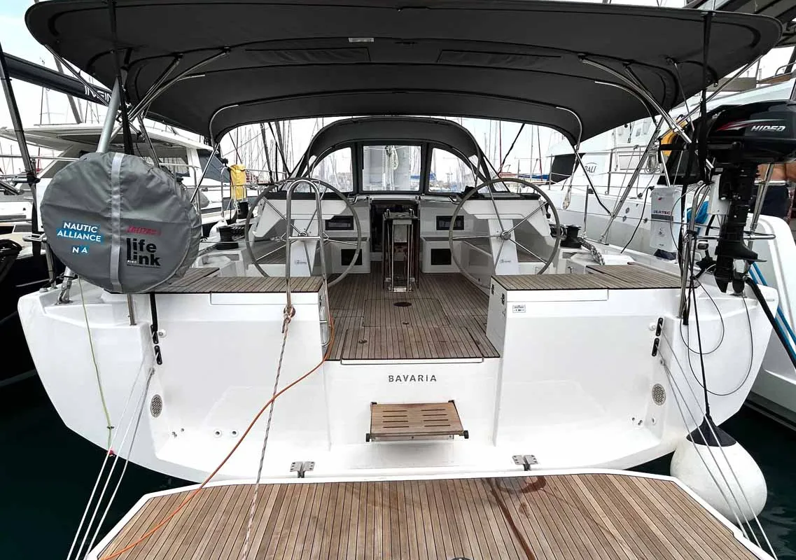 Cockpit of Penelope, a Bavaria C46 sailboat at Municipal Unit of Lefkada, Greece