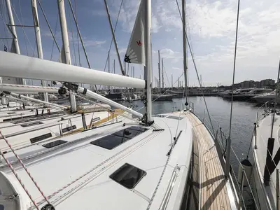 Deck of Studio 963, a Bavaria Cruiser 46 Style sailboat at Grad Biograd na Moru, Croatia