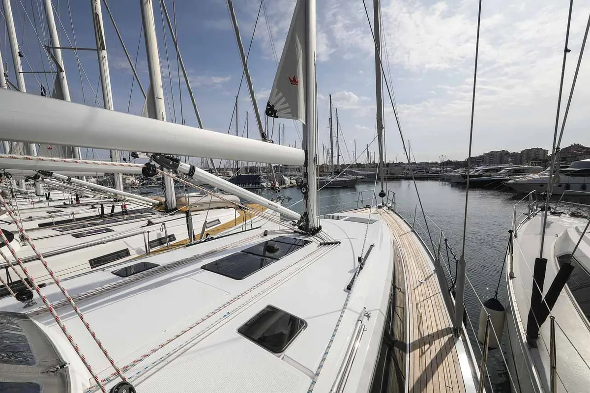 Deck of Studio 963, a Bavaria Cruiser 46 Style sailboat at Grad Biograd na Moru, Croatia