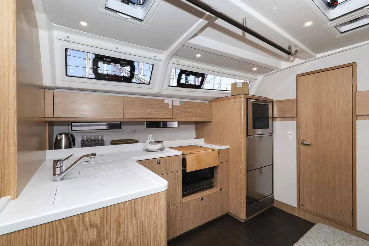 Galley of Studio 963, a Bavaria Cruiser 46 Style sailboat at Grad Biograd na Moru, Croatia