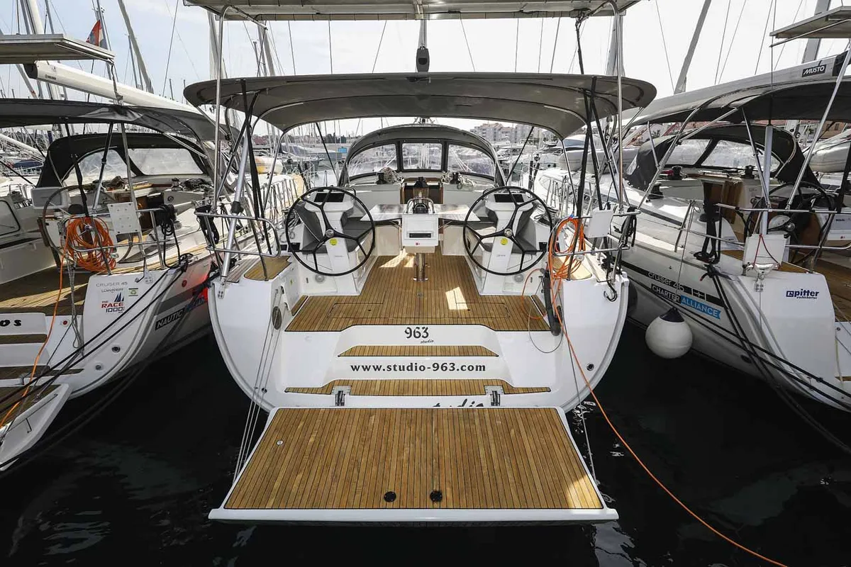 Exterior view of Studio 963, a Bavaria Cruiser 46 Style sailboat at Grad Biograd na Moru, Croatia