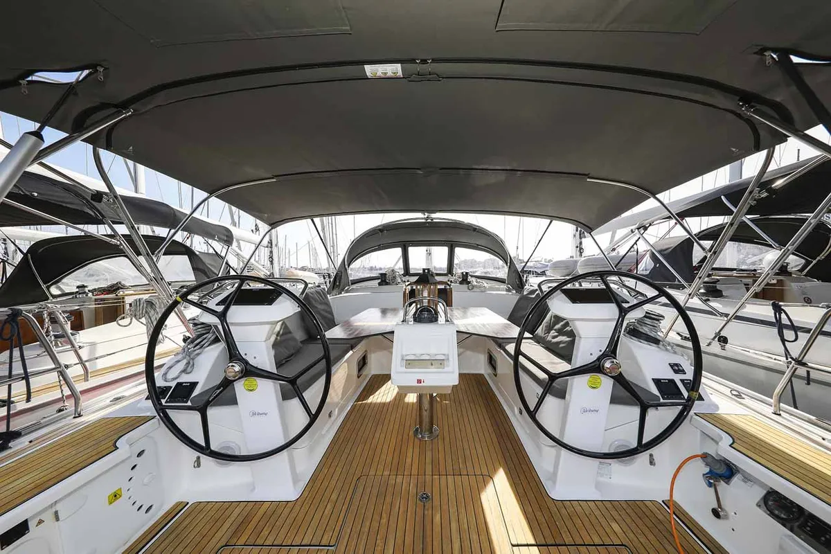 Cockpit of Studio 963, a Bavaria Cruiser 46 Style sailboat at Grad Biograd na Moru, Croatia