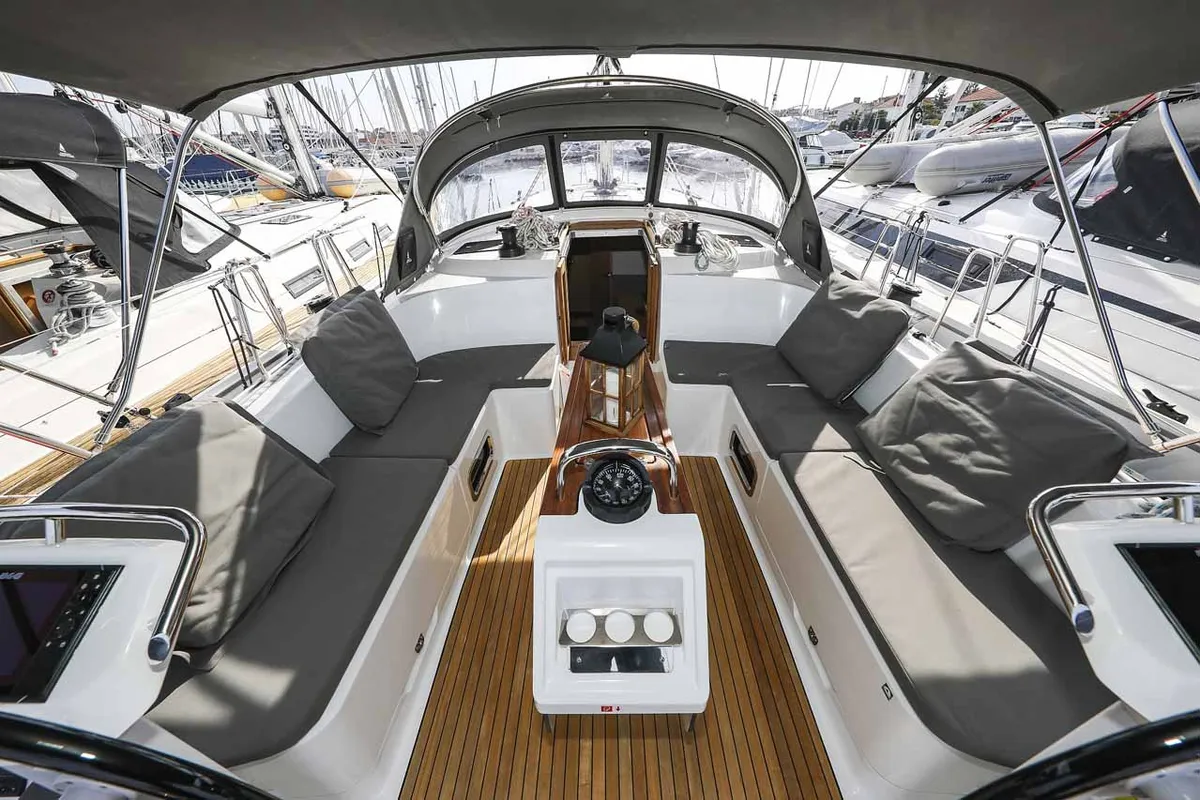 Cockpit of Studio 963, a Bavaria Cruiser 46 Style sailboat at Grad Biograd na Moru, Croatia