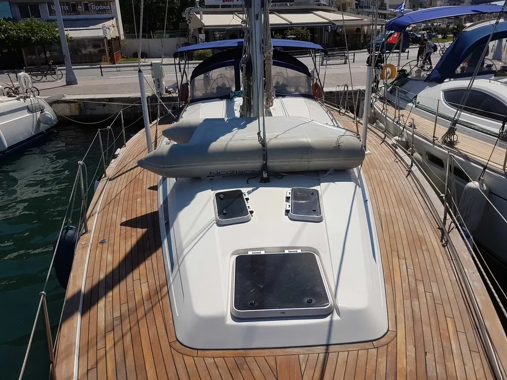 Deck of Kyknos, a Bavaria 50 sailboat at Volos, Greece