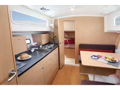 Galley of Liv, a Delphia Escape 800 motorboat at Motala, Sweden