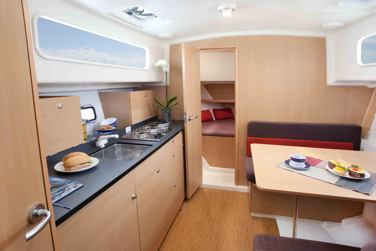 Galley of Liv, a Delphia Escape 800 motorboat at Motala, Sweden