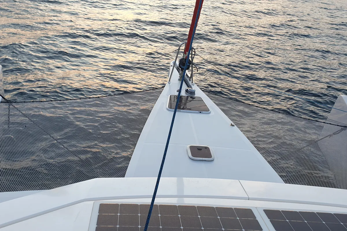Deck of Sardinia, a NEEL 43 sailboat at U Pàize, Italy