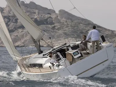 Exterior view of Argo, a Dufour 412 GL sailboat at Municipal Unit of Lefkada, Greece