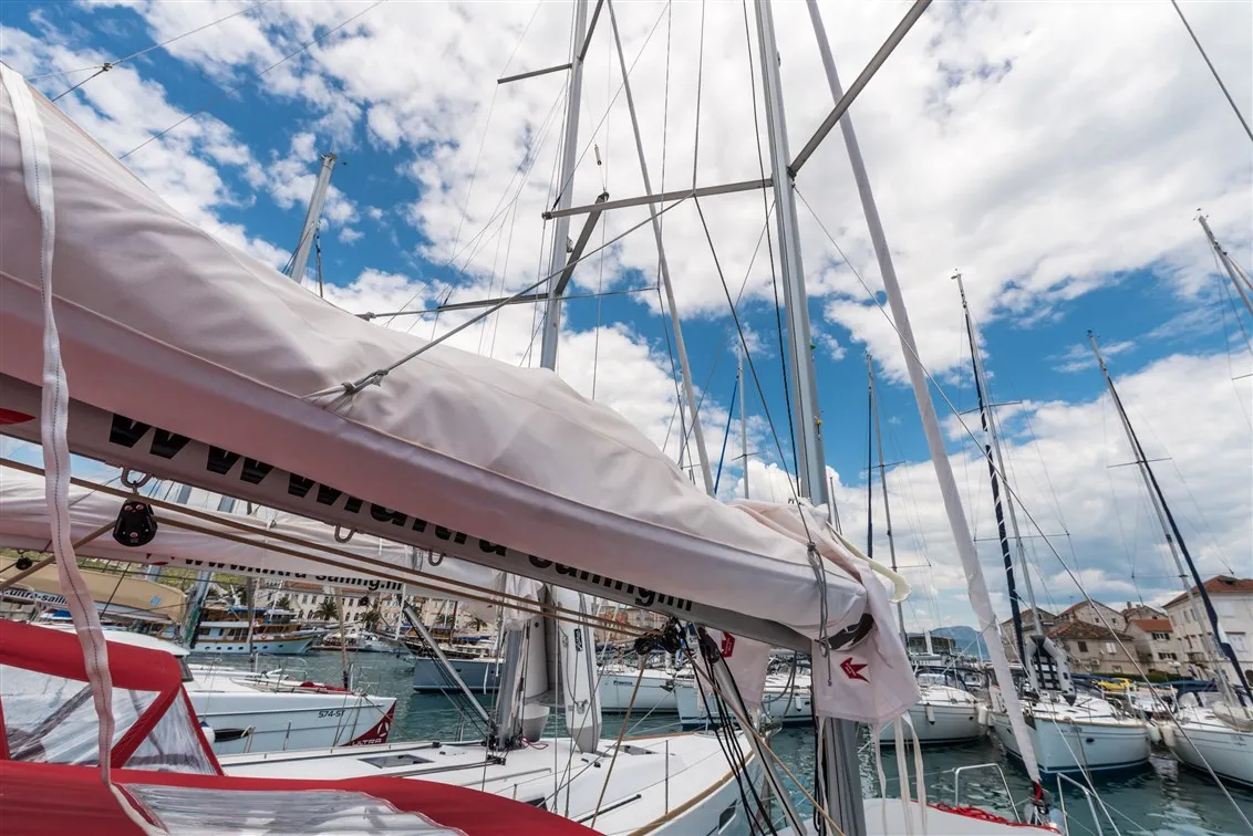 Deck of Lampuga, a Beneteau Oceanis 35.1 sailboat at Split, Croatia