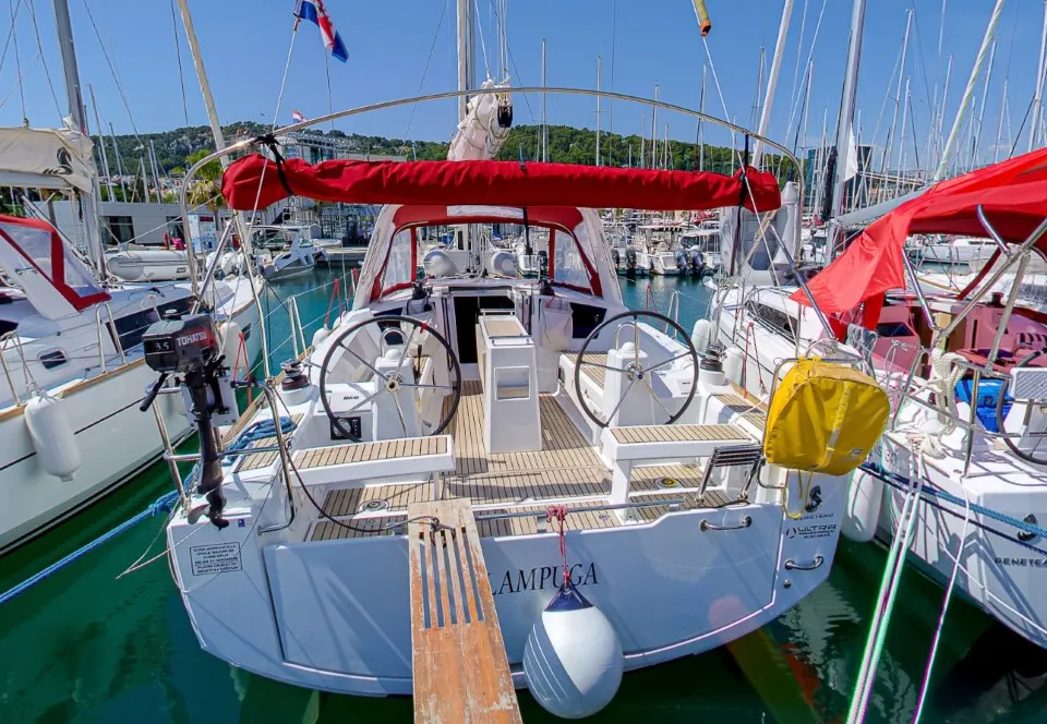 Cockpit of Lampuga, a Beneteau Oceanis 35.1 sailboat at Split, Croatia