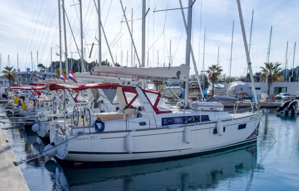 Exterior view of Lampuga, a Beneteau Oceanis 35.1 sailboat at Split, Croatia