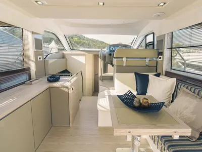 Salon of YES, a Sessa Fly 42 motorboat at Šibenik, Croatia
