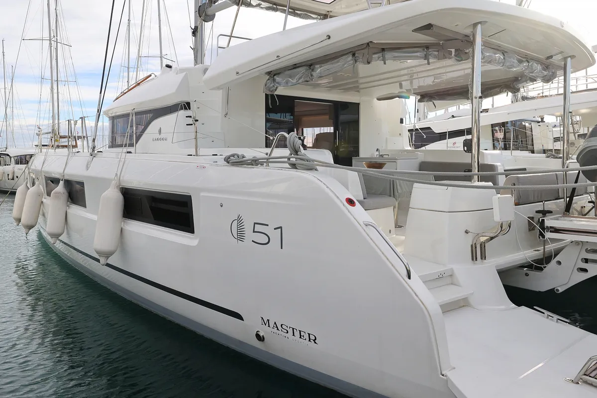 Exterior view of ZARATHUSTRA, a Lagoon 51 catamaran at Sukošan, Croatia