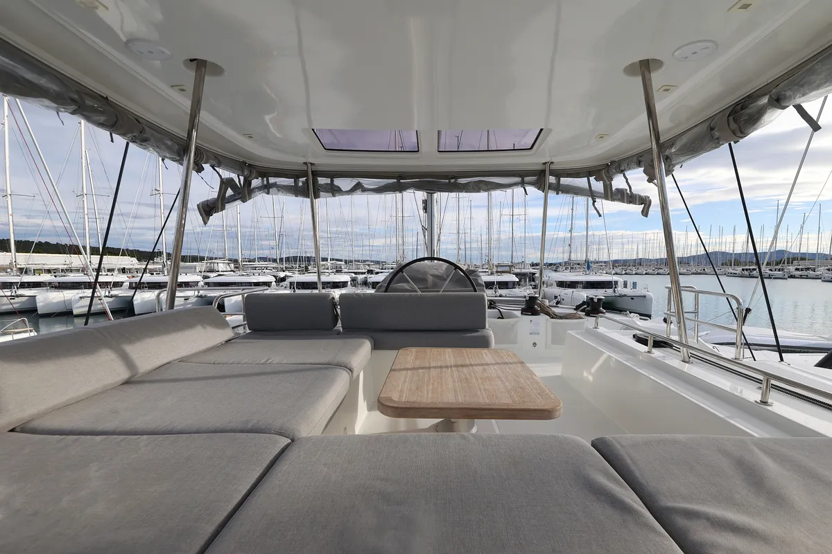 Cockpit of ZARATHUSTRA, a Lagoon 51 catamaran at Sukošan, Croatia