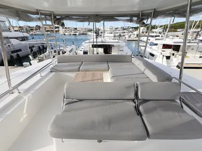 Deck of ZARATHUSTRA, a Lagoon 51 catamaran at Sukošan, Croatia