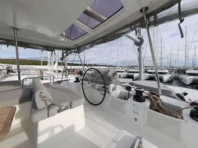 Cockpit of ZARATHUSTRA, a Lagoon 51 catamaran at Sukošan, Croatia