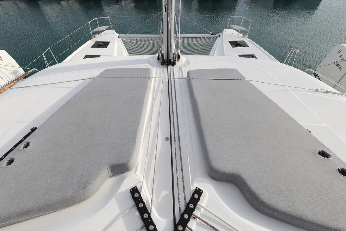 Deck of ZARATHUSTRA, a Lagoon 51 catamaran at Sukošan, Croatia